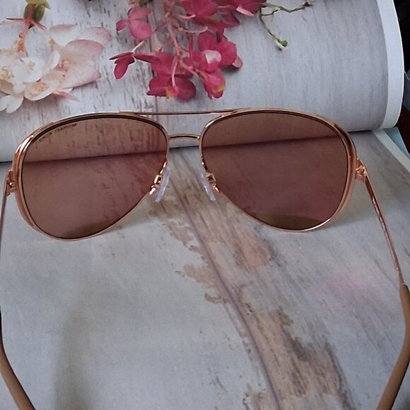 Michael Kors Aviator Rose Gold & partial Pink frame Sunglasses NWT & CASE - Picture 6 of 10